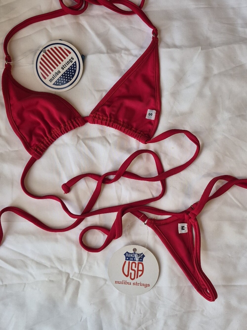 Malibu Strings Red Triangle String Bikini Set